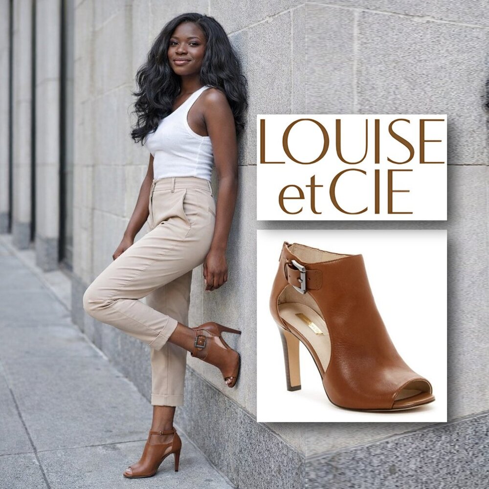 LOUISE ET CIE "Olivia" Cutout Peep Toe Leather Bootie